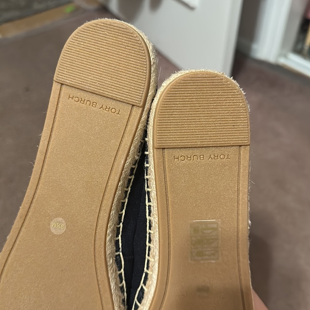 Tory Burch Recycled Canvas Leather Navy Red Color Block Espadrille Shoes - Picture 15 of 15